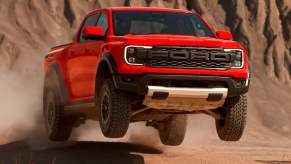 2023 Ford Ranger Raptor jumping in the dirt