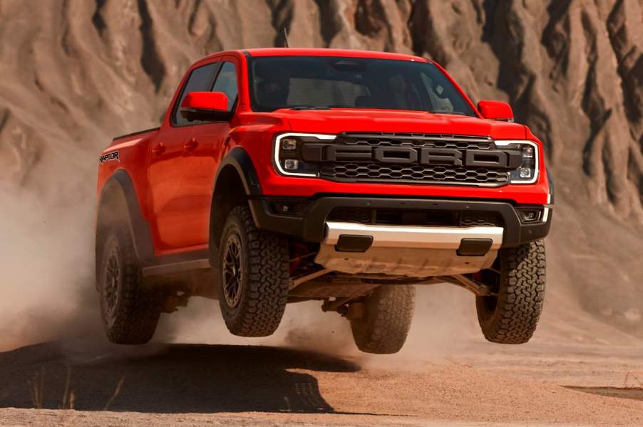 2023 Ford Ranger Raptor jumping in the dirt