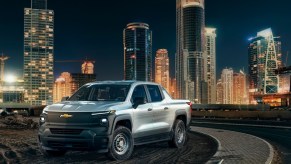 The 2024 Chevy Silverado EV WT in the city