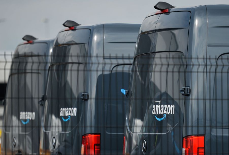 A row of Amazon vehicles that will soon become EVs.