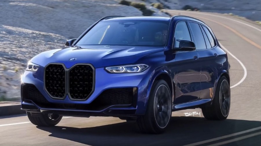 2022 BMW X5 in blue on a track