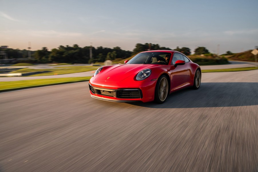 2022 Porsche 911 Guards Red driven on track at the Porsche Experience Center in Atlanta, Georgia