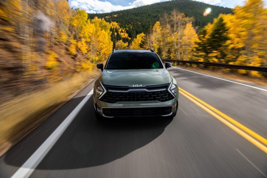 Front view of green 2023 Kia Sportage