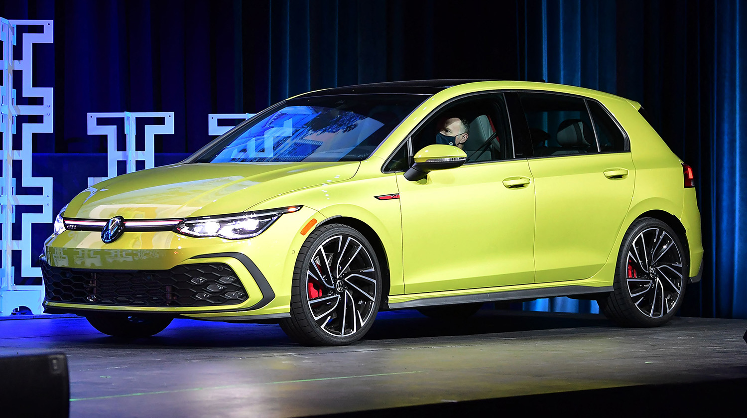 Volkswagen Golf R on stage as a 2022 Car of the Year Finalist at the LA Auto Show in Los Angeles, California 