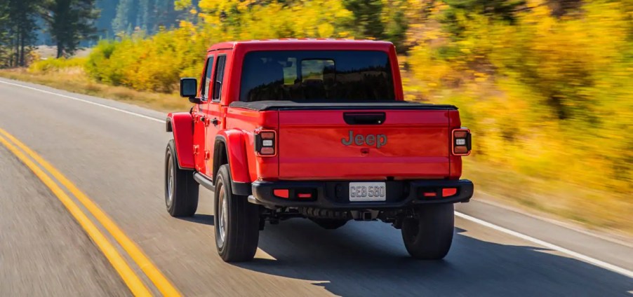 The rear-end of a Jeep Gladiator truck.