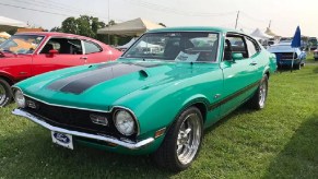 A mint green Ford Maverick