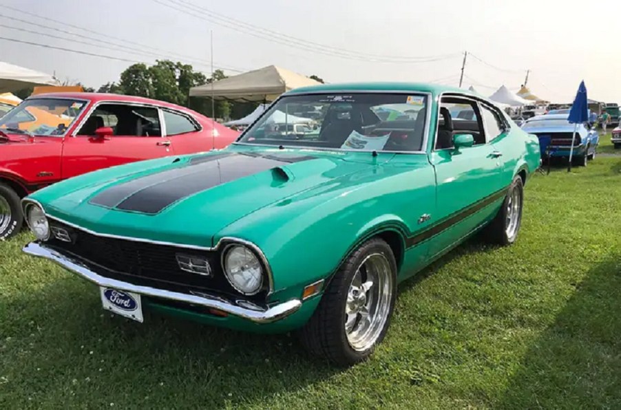 A mint green Ford Maverick