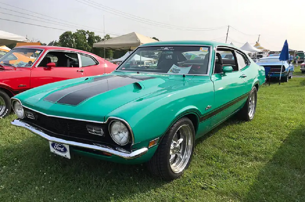 A mint green 1970s Ford Maverick