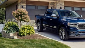 A dark blue 2022 Ram 1500 10th Anniversary truck.