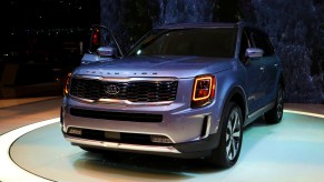 A gray Kia Telluride is on display.