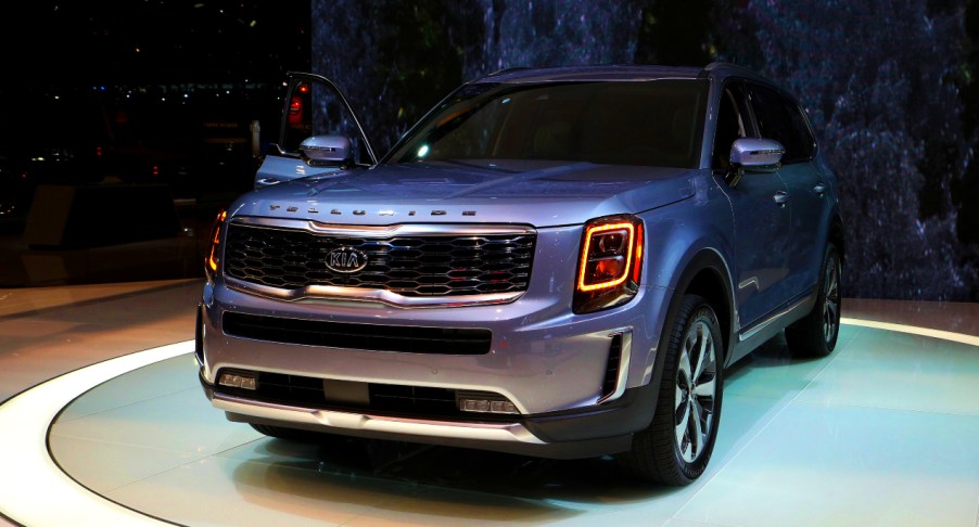 A gray Kia Telluride is on display.