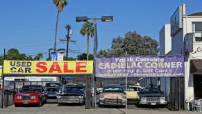 A used car lot where people go when buying a used car.