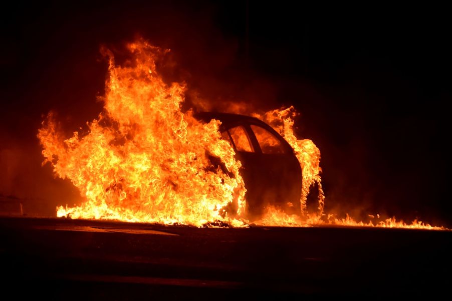 Burning car during New Year's Eve in Marseille, France