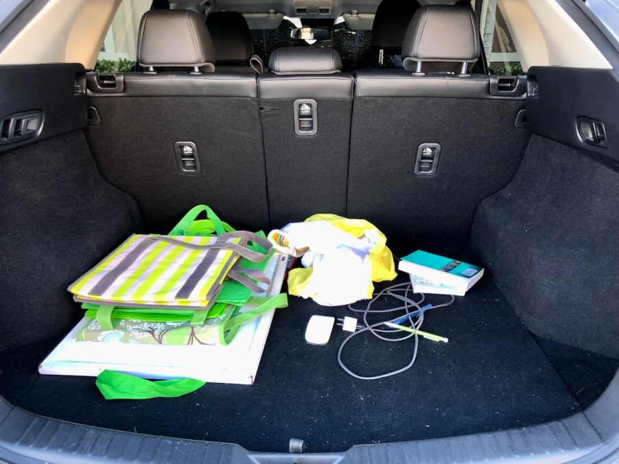 A car organizer could help declutter this SUV's messy cargo area