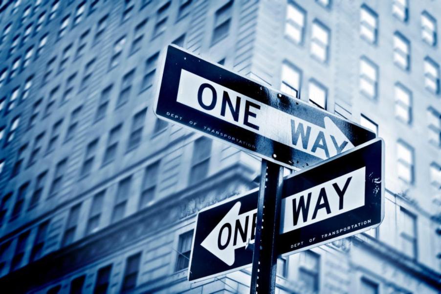 A One way street signs in Manhattan, New York City.