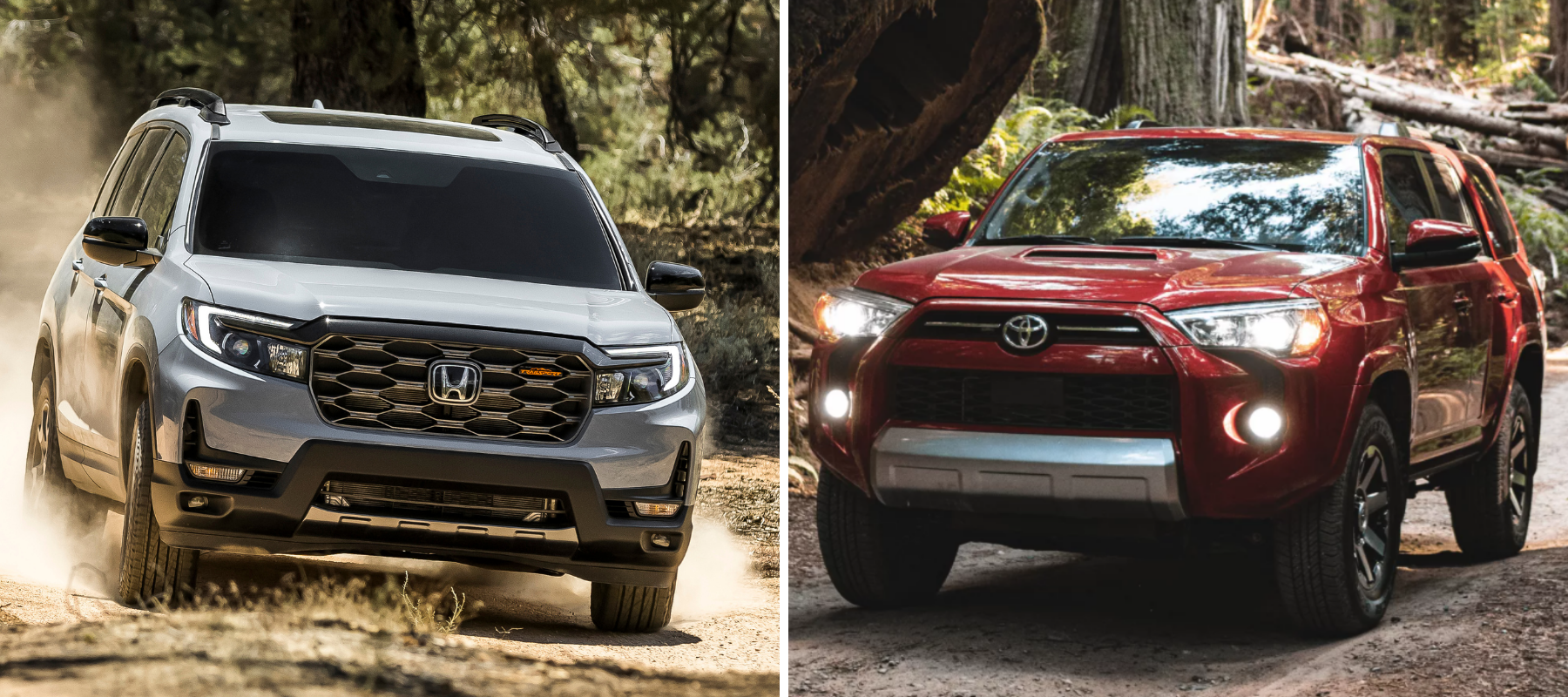 The 2022 Honda Passport TrailSport and 2022 Toyota 4Runner TRD Off-Road Premium all-terrain off-road SUV trim levels