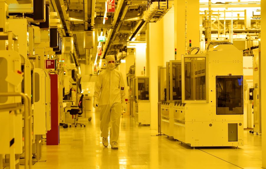 GlobalFoundries semiconductor manufacturing plant during a visit from Angela Merkel in Dresden, Germany