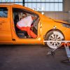 A simulated car crash safety test with a dummy in Muenster, Germany