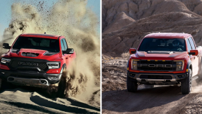 2022 Ram 1500 TRX and 2021 Ford F-150 Raptor off-road performance full-size pickup trucks