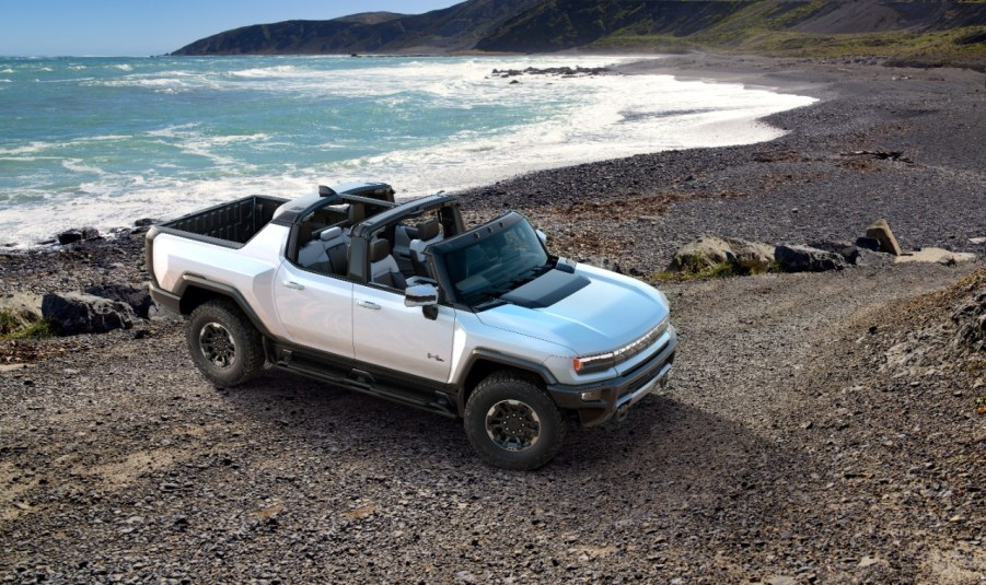 2022 GMC Hummer EV parked on the beach