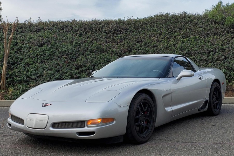 Silver 2004 Chevrolet C5 Corvette Z06 with black wheels