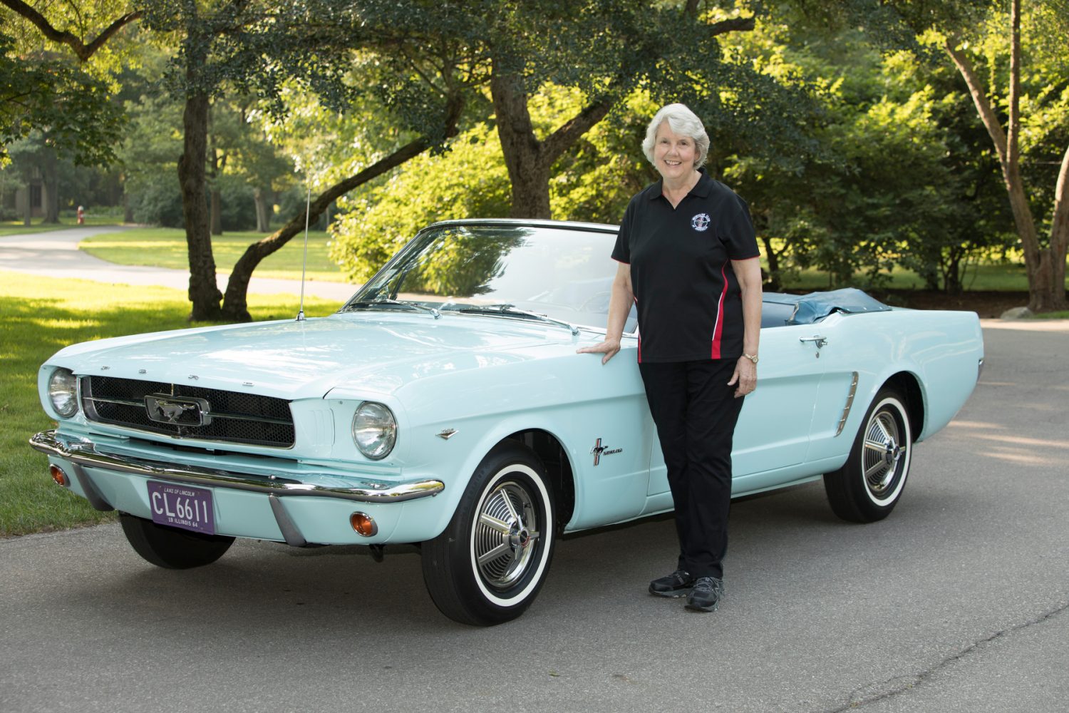 Gail Wise and the first Mustang ever sold, her 1965 convertible