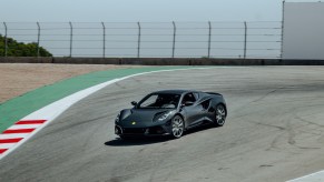 Lotus Emira on corkscrew corner at Laguna Seca during Monterey Car Week