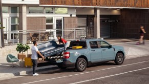 The 2022 Ford Maverick is a compact truck that comes standard with a hybrid powertrain.