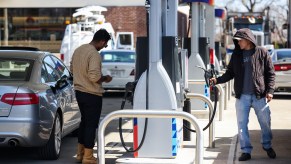 Filling up at a gas station