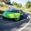 Verde Ithica Lamborghini Huracan Performonte cuope driving down road