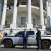 Donald Trump with a Lordstown Endurance pickup truck, General Motors sold its stake in Lordstown Motors.