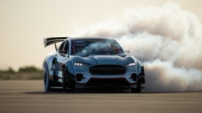 Vaughn Gittin Jr driving the Ford Mach-E 1400 electric drift Mustang with 1,400 horsepower