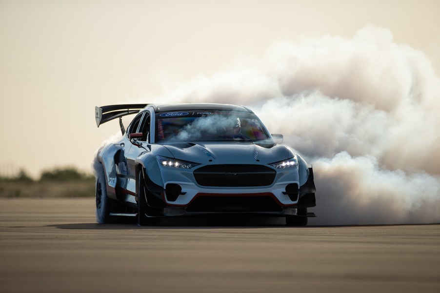 Vaughn Gittin Jr driving the Ford Mach-E 1400 electric drift Mustang with 1,400 horsepower