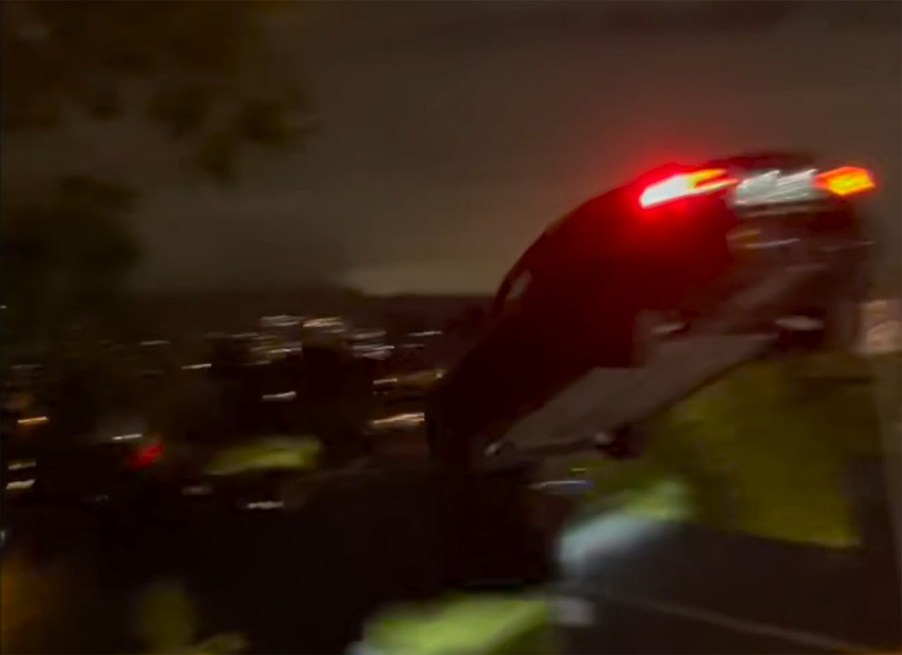 Tesla Model S Jumping in streets of LA sreenshot from Alex Choi video