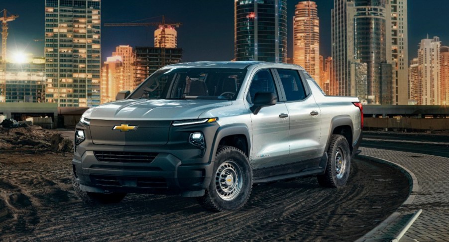 A gray Chevy Silverado EV electric pickup truck.