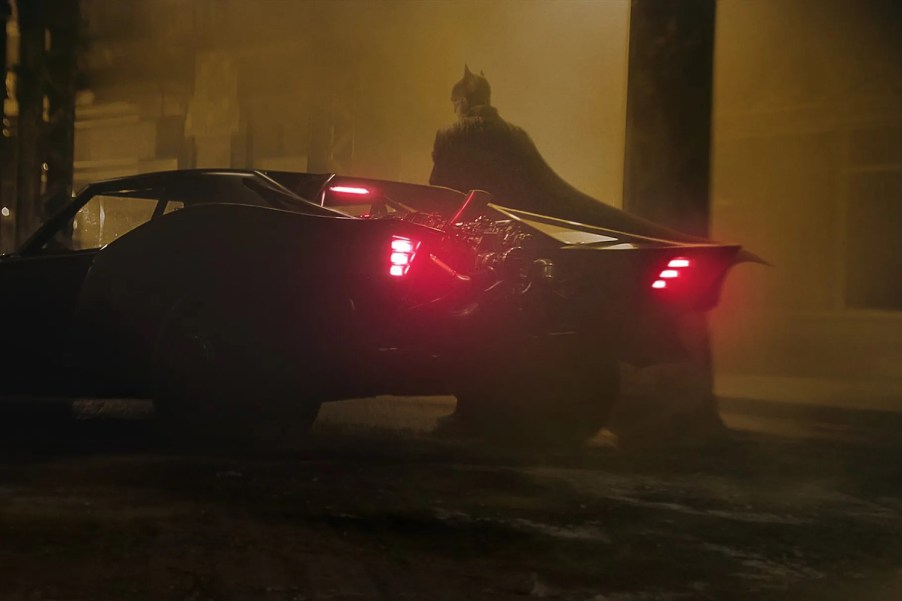 Robert Pattinson as Batman and his new batmobile, a modified 1968-70 Dodge Charger.