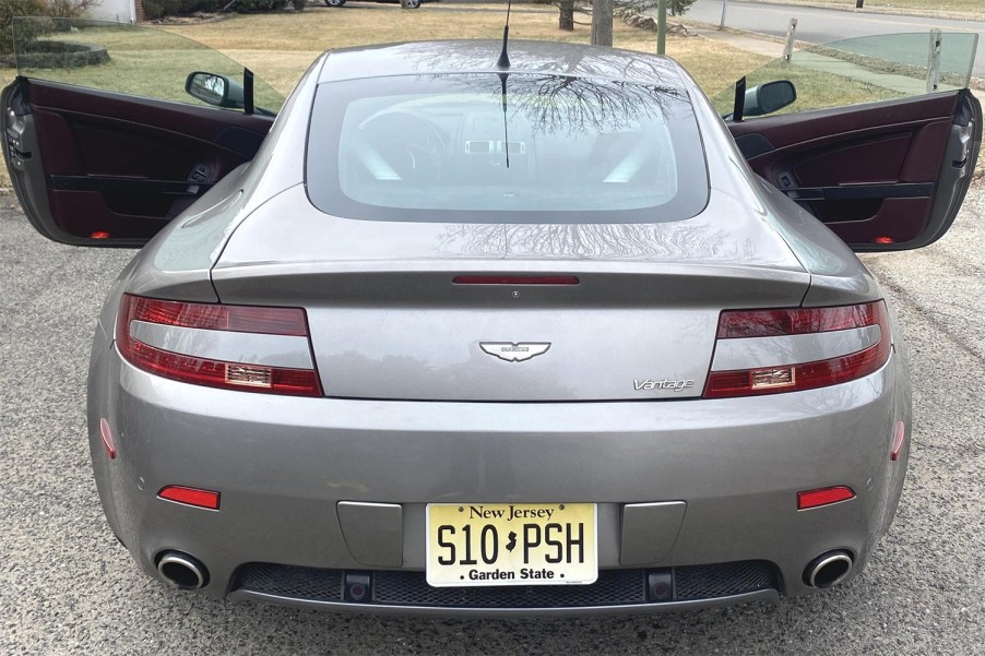 Rear end of 2007 Aston Martin V8 Vantage with doors open