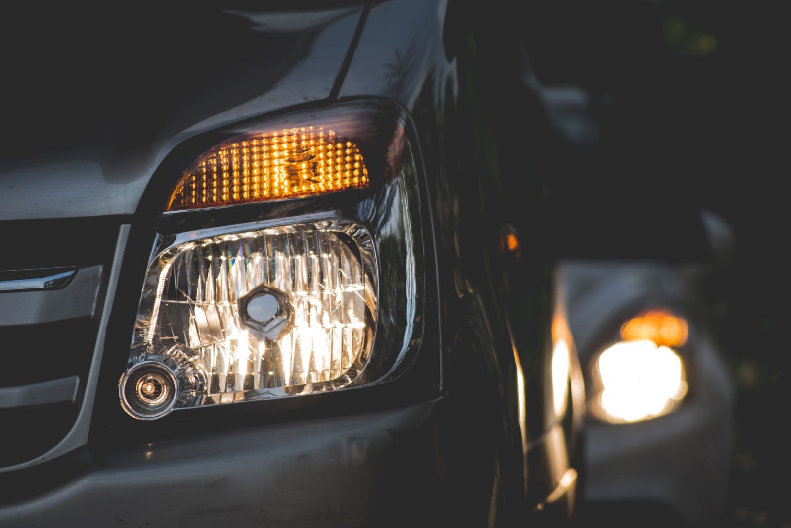 Close up of a vehicle's left front headlight