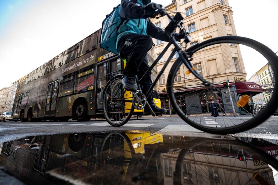 A cyclist in Berlin, Germany, as the city plans for the creation of a car-free Oranienstraße in the city