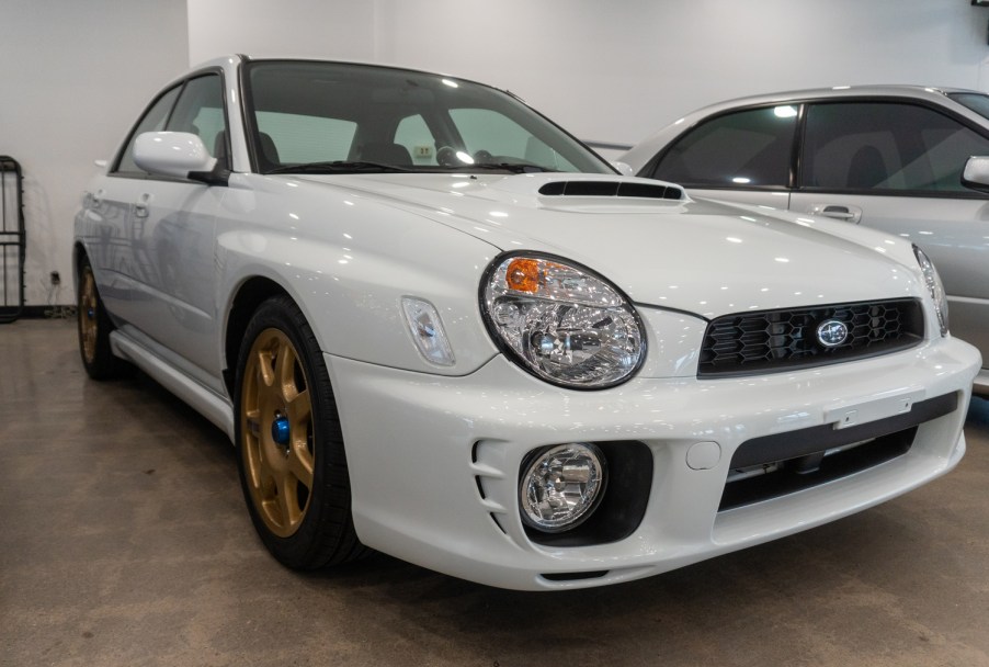 2002 Subaru WRX Bugeye Sedan with 3,833 original miles at Portland, Oregon dealership front three-quarter