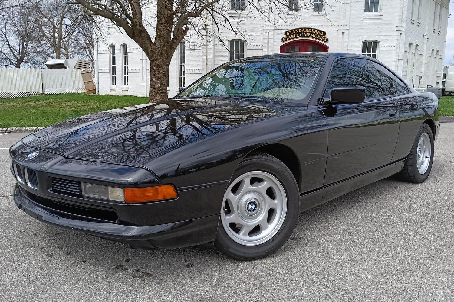 Front 3/4 black 1992 BMW 850i coupe with six speed manual transmission