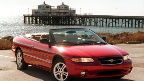 Red 1997 Chrysler Sebring Convertible front end photograph at Malibu Pier