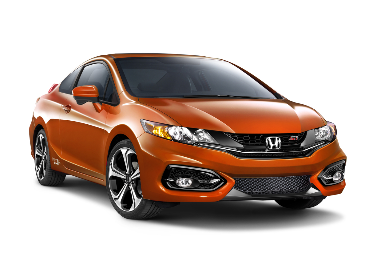 Bright orange 2014 Honda Civic Si Coupe, one of the fastest Civic cars