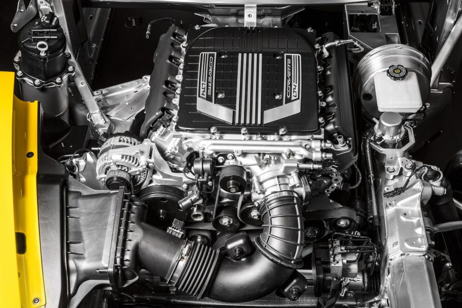 A yellow 2015 Chevrolet C7 Corvette Z06's supercharged LT4 V8