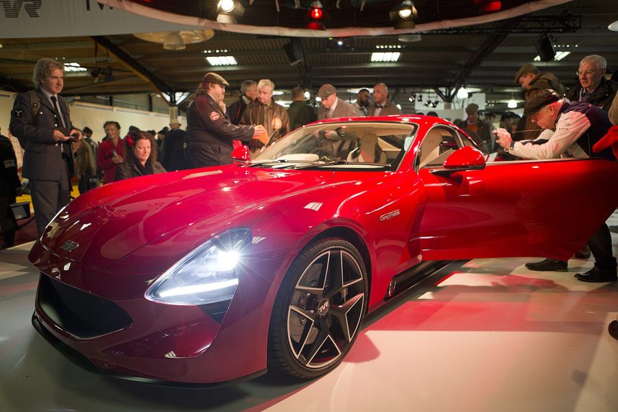 The red 2017 TVR Griffith V8 Prototype at the 2017 Goodwood Revival