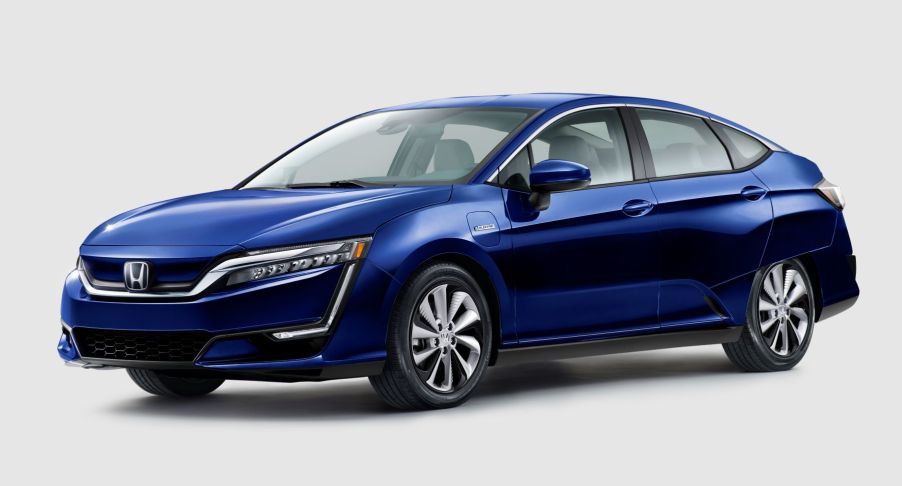 The 2019 Honda Clarity Electric compact sedan model in blue