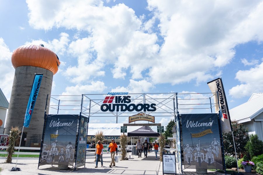 The 2021 Progressive International Motorcycle Show Outdoors Chicago entry gate on a sunny day