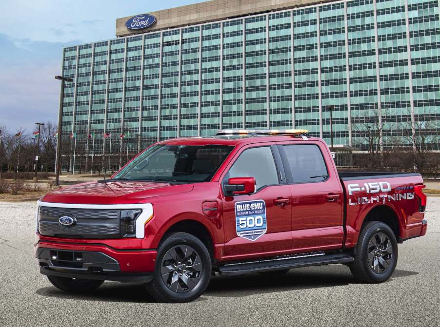 2022 Ford F-150 Lightning Nascar Pace Car parked near Ford HQ