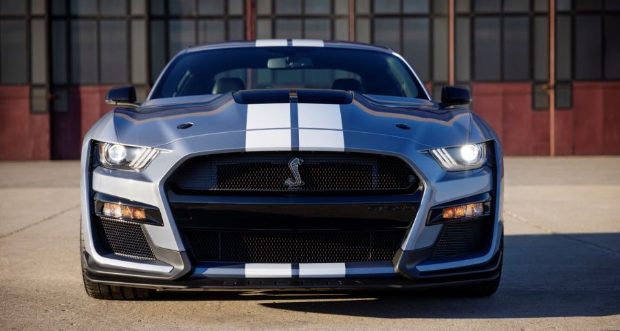 2022 Ford Mustang Shelby GT500 Heritage Edition in blue with white racing stripes