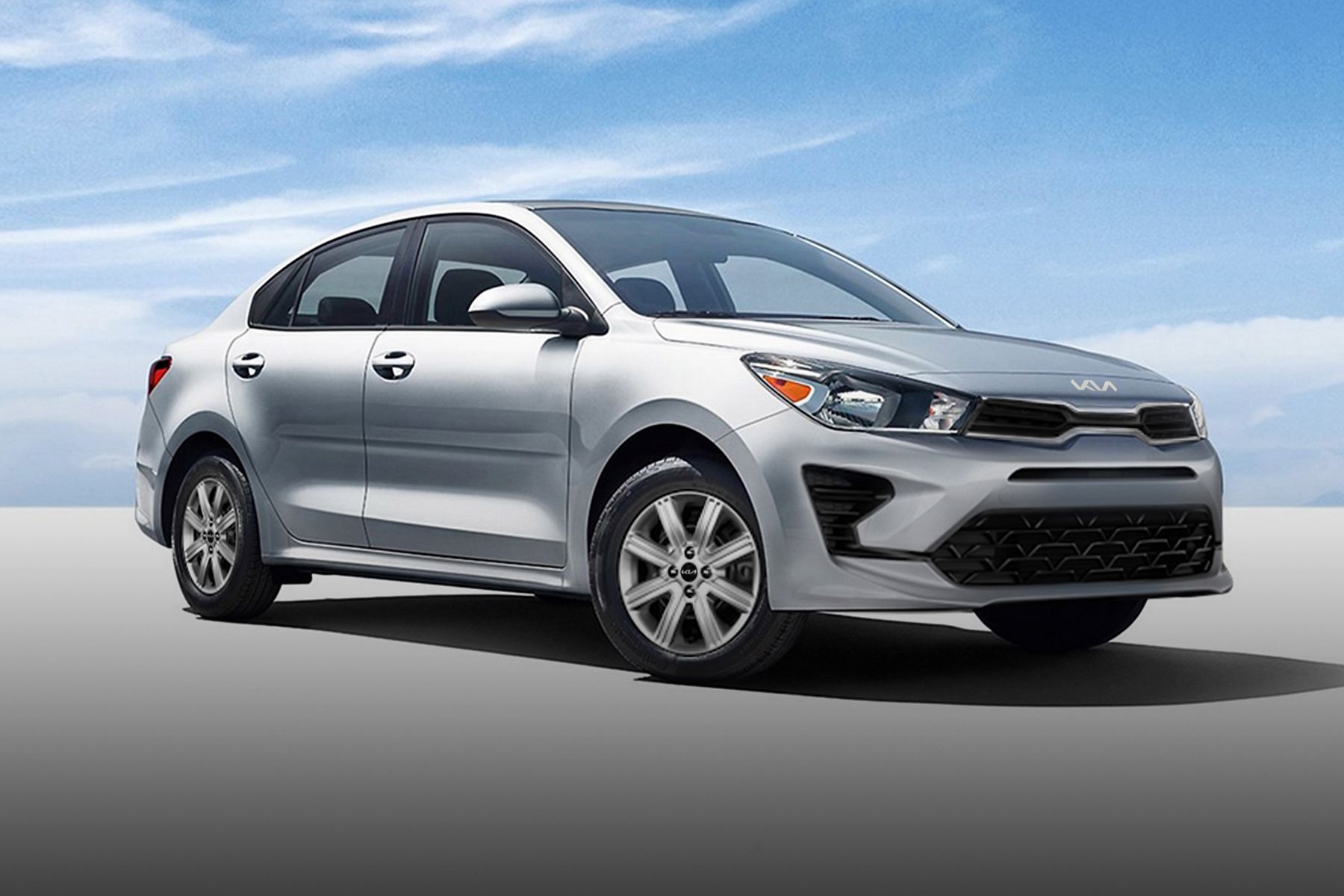 2022 Kia Rio subcompact sedan in silver gray